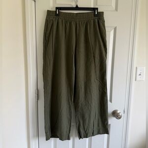 Old Navy Olive Green Wide Leg Elastic Waist Pants Linen Blend